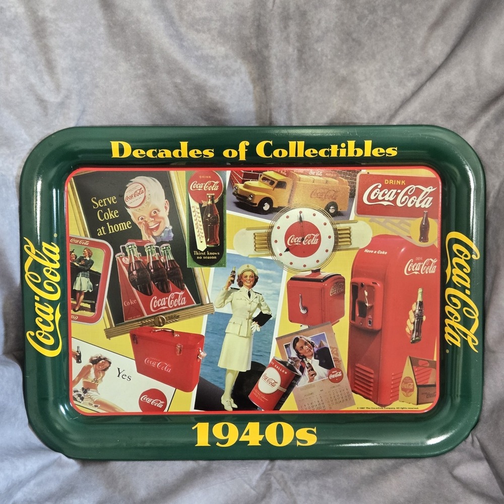Vintage Coca-Cola Metal Serving Tray "Decades of Collectibles 1940's" 1997